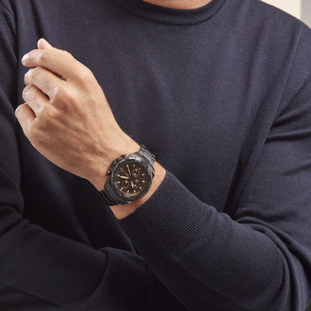 Men's Fossil Bronson Chronograph Black Stainless Steel Watch in 44mm - FS5851